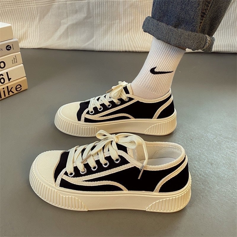 Spring Women'S Retro Round Toe Canvas Shoes Summer Ins All-Match Thick-Soled Casual Breathable Shoes Support A Generation Of Hair - Image 3